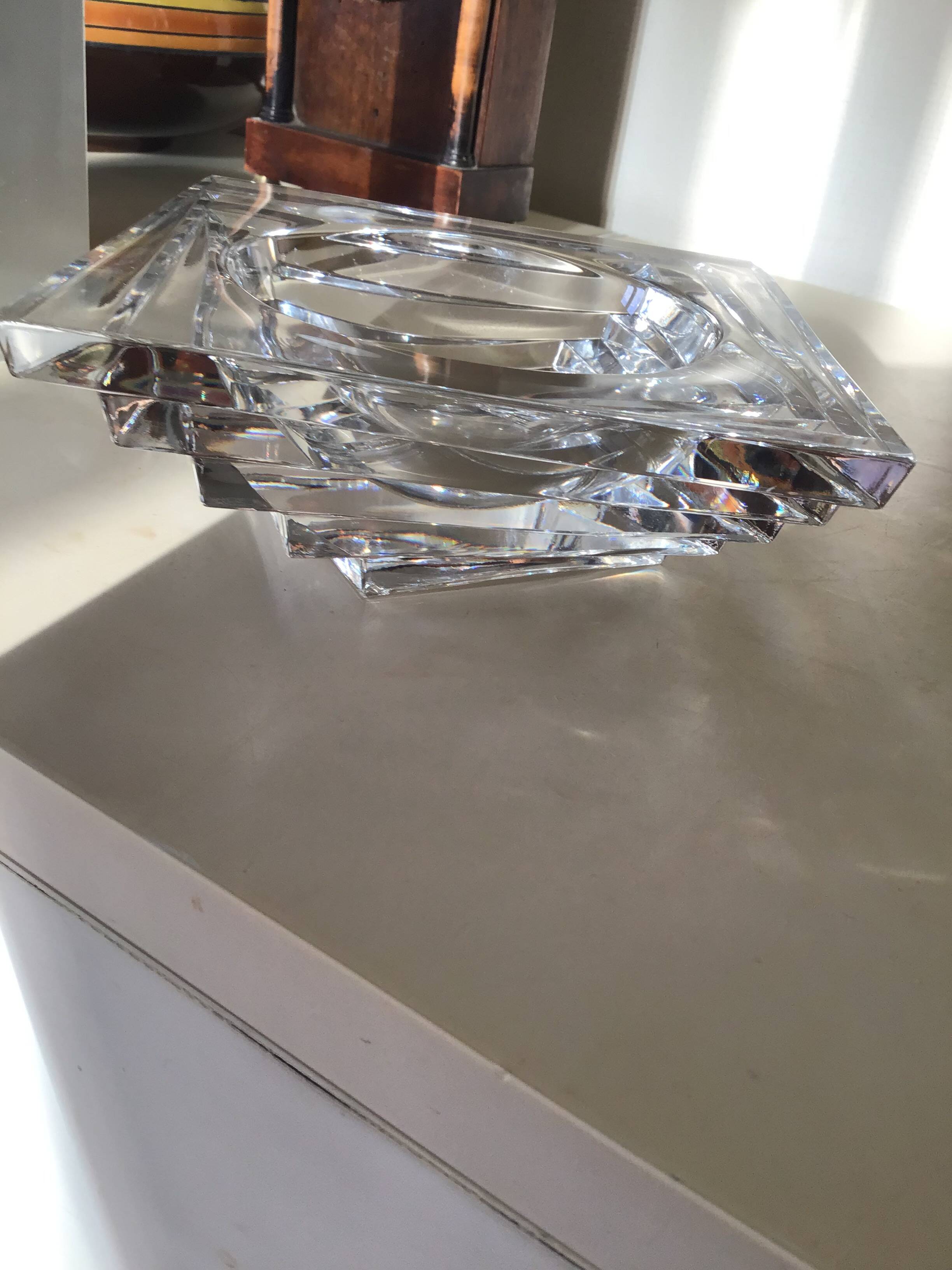 Clear crystal ashtray or trinket dish