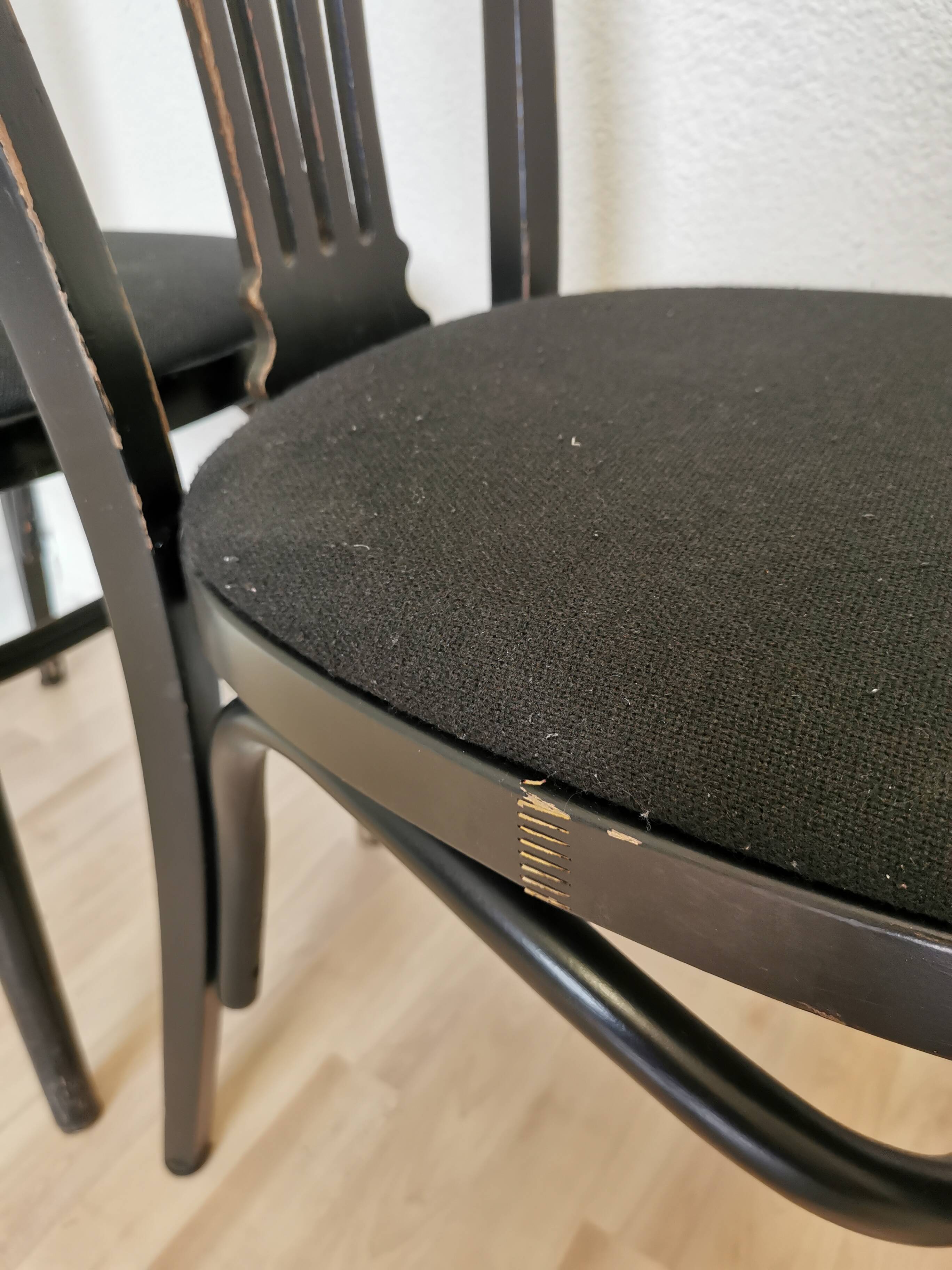Set of 4 Vintage Black Wooden Dining Chairs: STOL Kamnik, 70s, Yugoslavia