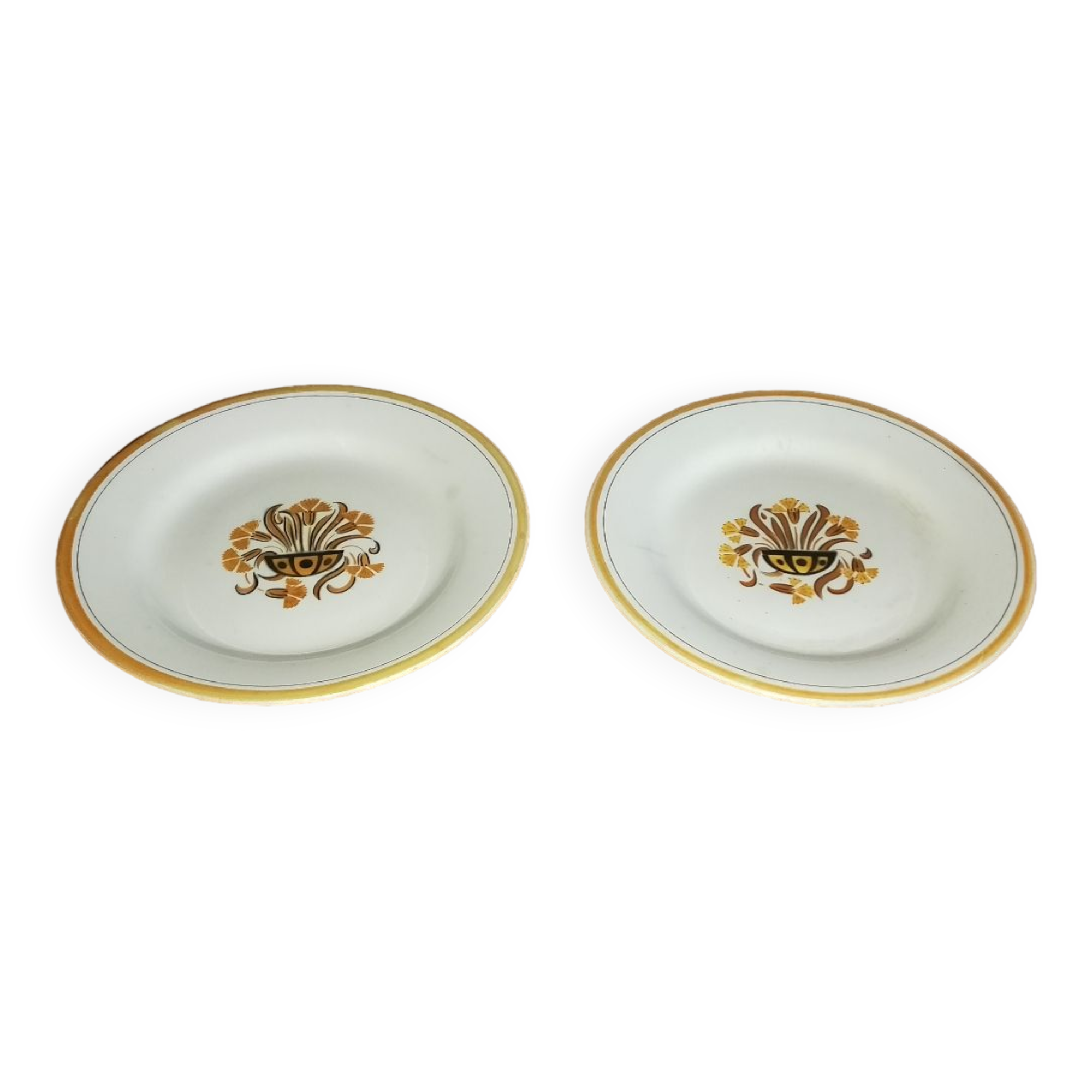 Set of two small presentation dishes on feet Oeillet Creil et Montereau