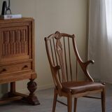 Danish high-back armchair in solid oak with leather cushion, mid-century, 1950s.
