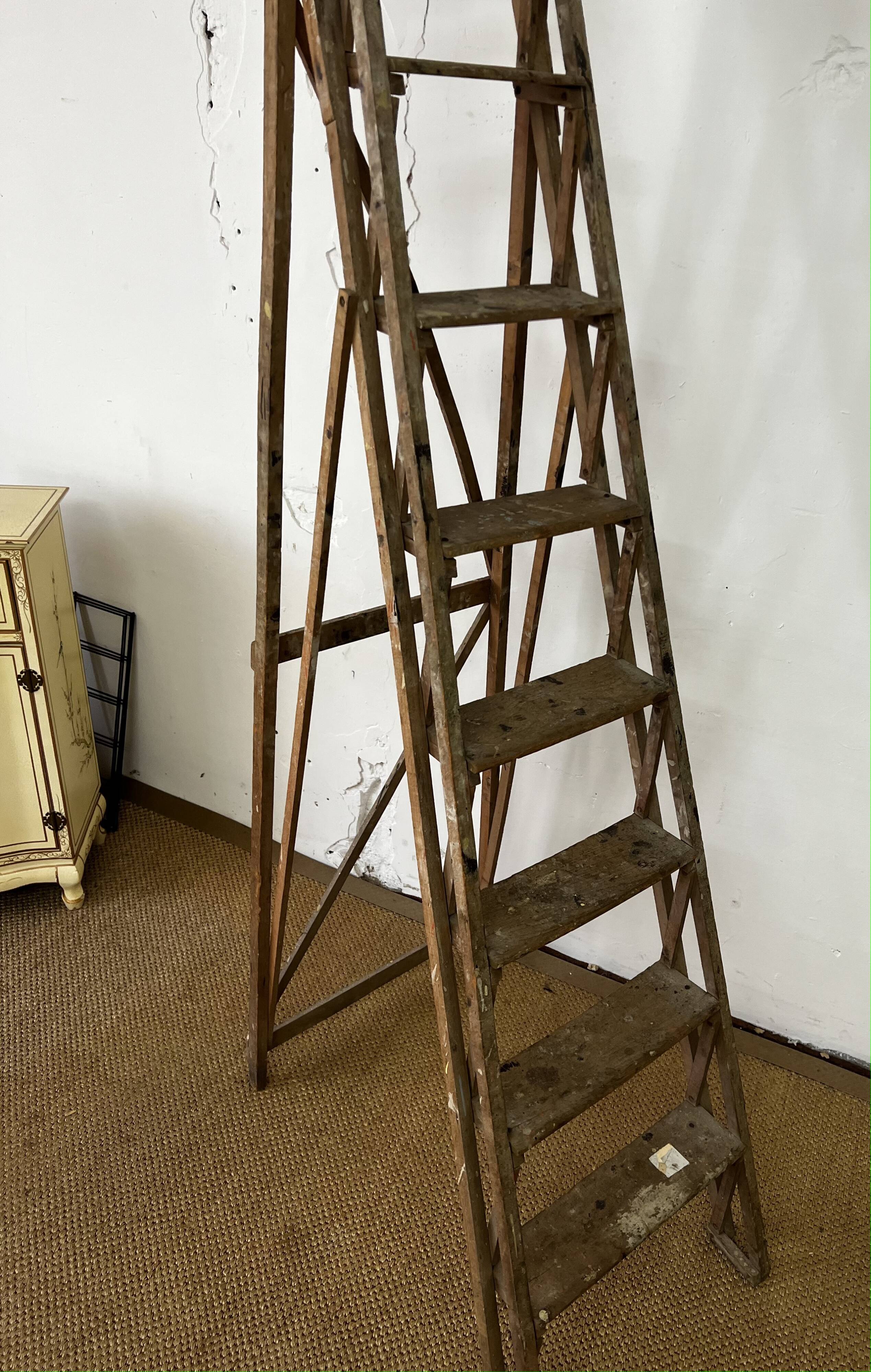 Large vintage wooden stepladder