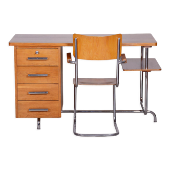 Bureau restauré en chêne Bauhaus, Jindrich Halabala, UP Zavody, années 1930, Tchéquie