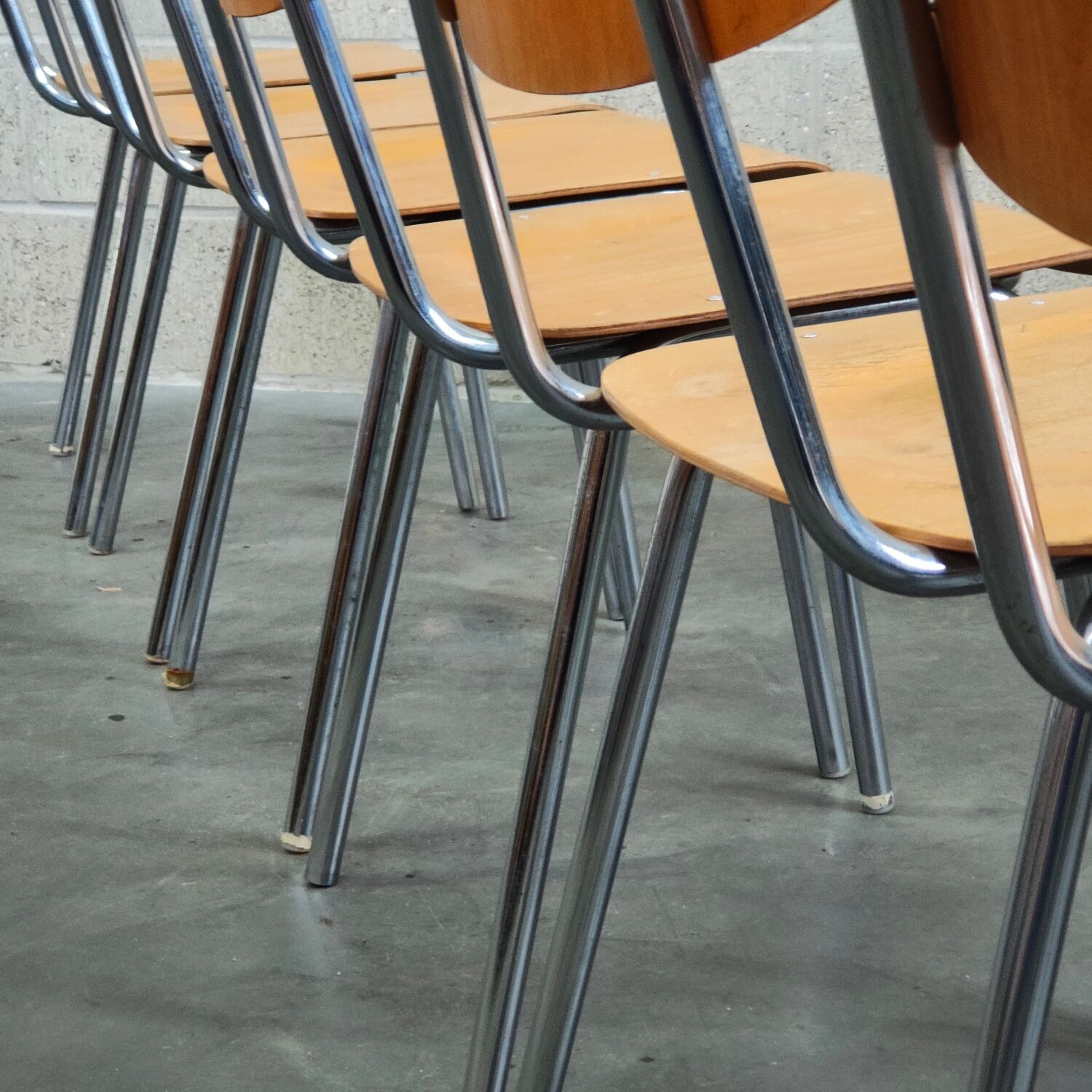 Set of 6 Czech chairs "Kovonac" school type, chrome and wood 1960