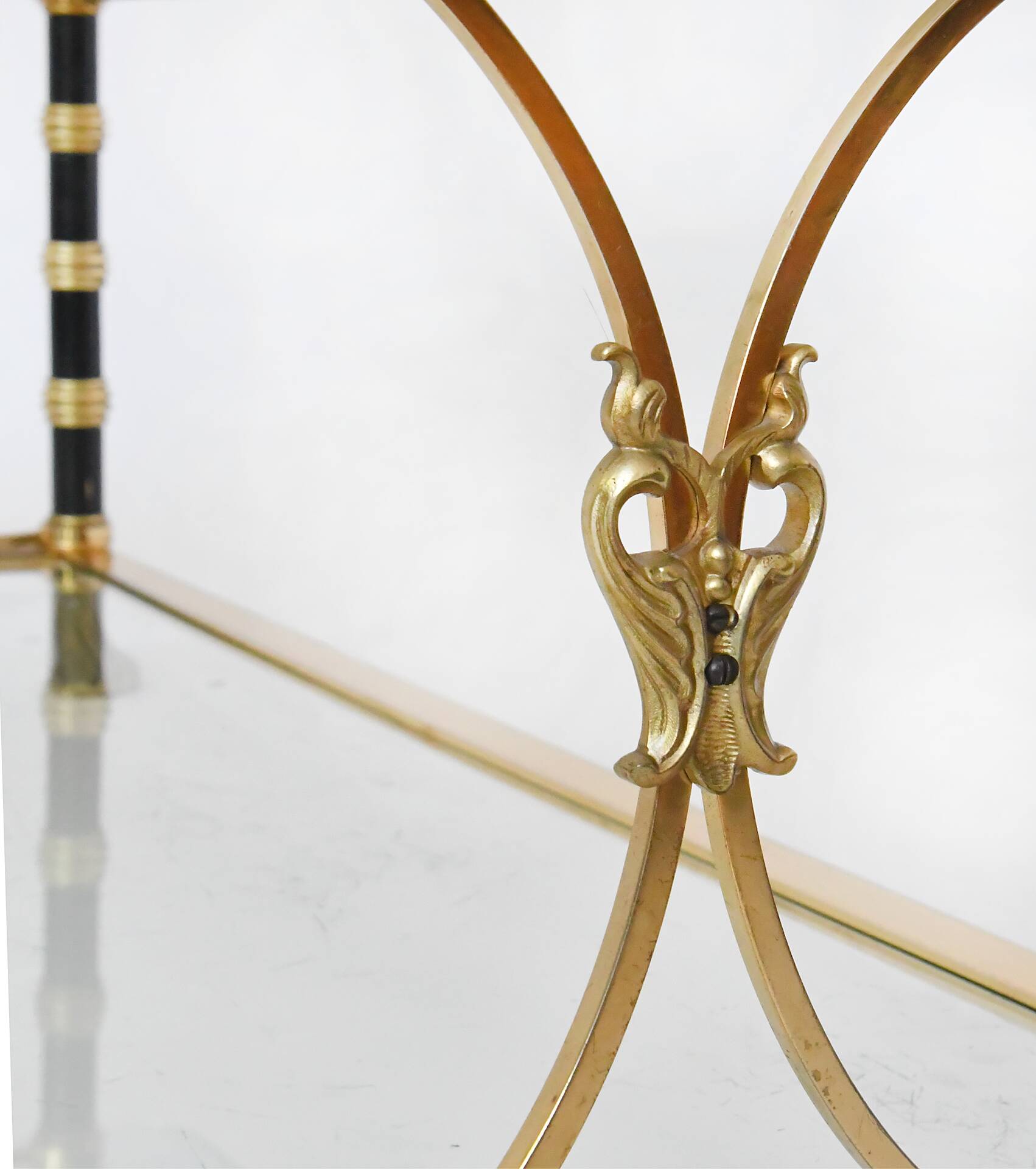 Brass and metal coffee table with two glass tops.