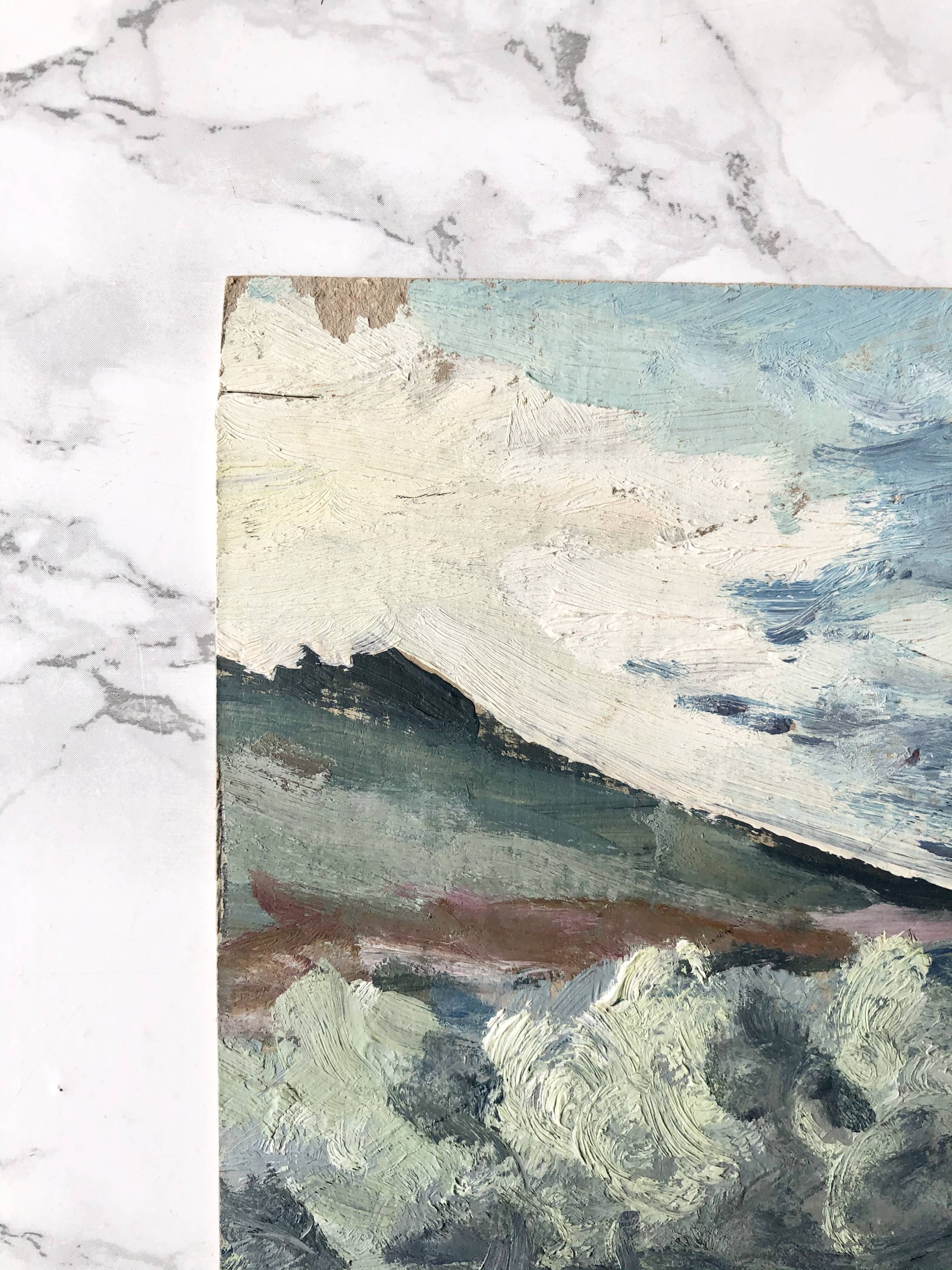 Ancient oil painting on French cardboard depicting landscapes - Recto-verso