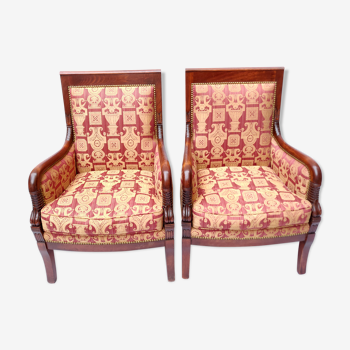 Pair of Empire mahogany armchairs