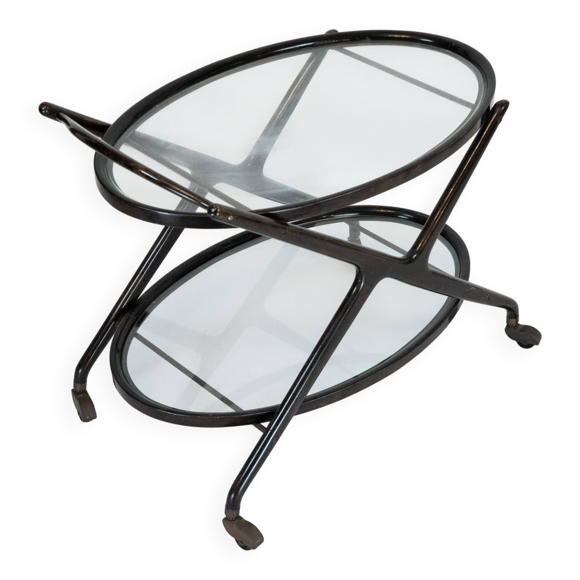 Ebonized Wood and Glass Bar Cart by Cesare Lacca, Italy 1950s