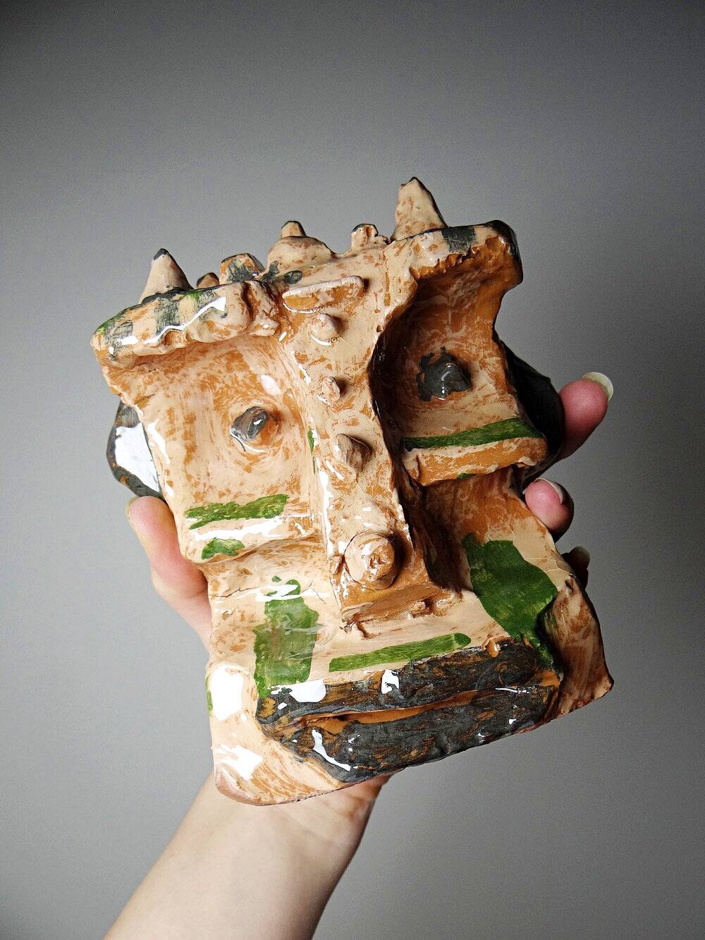 Modern anthropomorphic sculpture in glazed terracotta, vintage 70-2000.