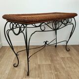 Rattan console and wrought iron