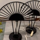 Architectural Black and White Murano Glass Rod Table Lamps Set of 2