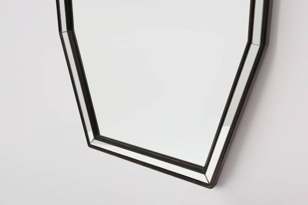 Miroir octogonal graphique du milieu du siècle avec cadre en bois noir et miroir,