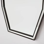 Miroir octogonal graphique du milieu du siècle avec cadre en bois noir et miroir,