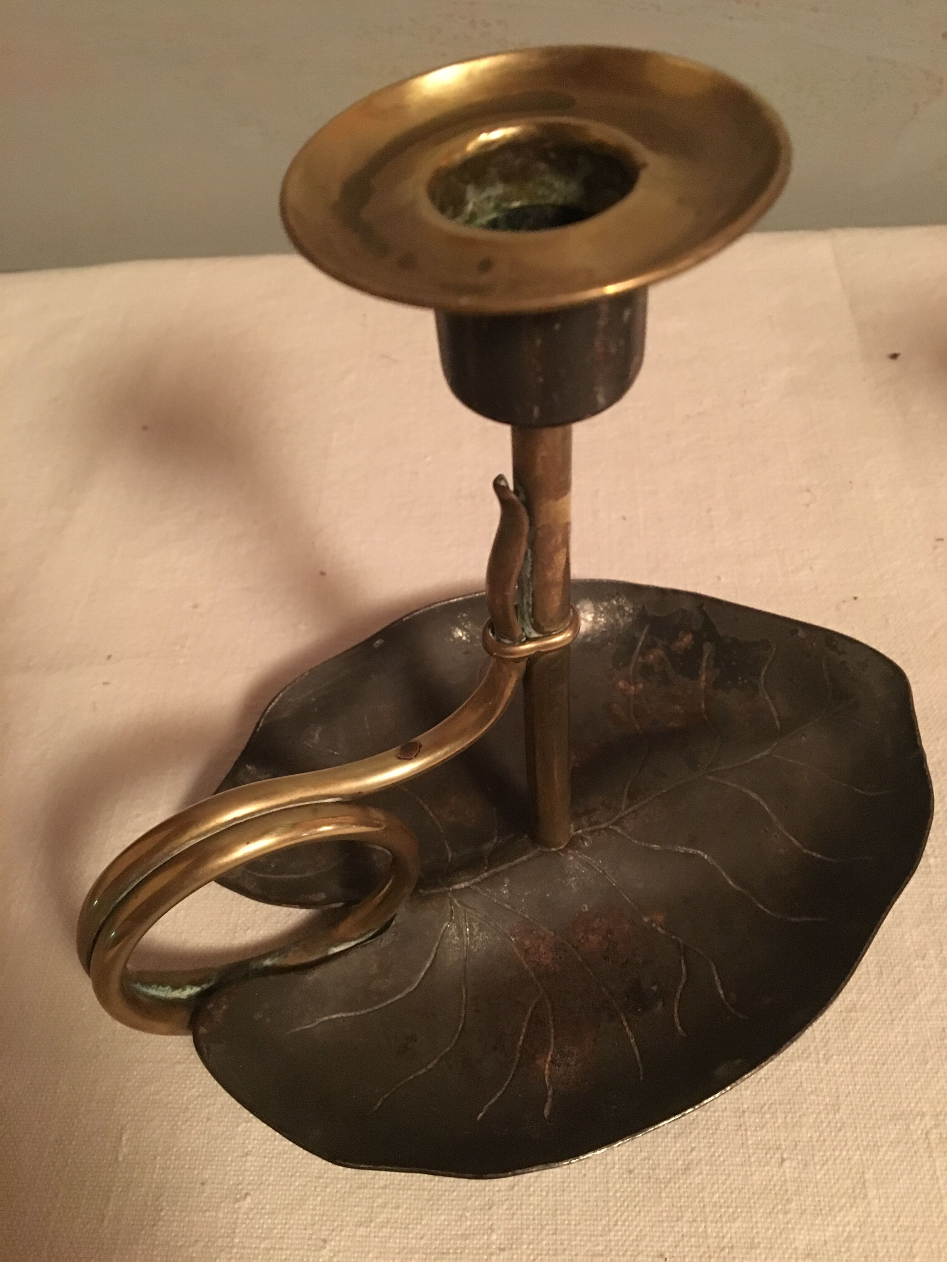 Pair of Art Nouveau-style "water lily" candlesticks