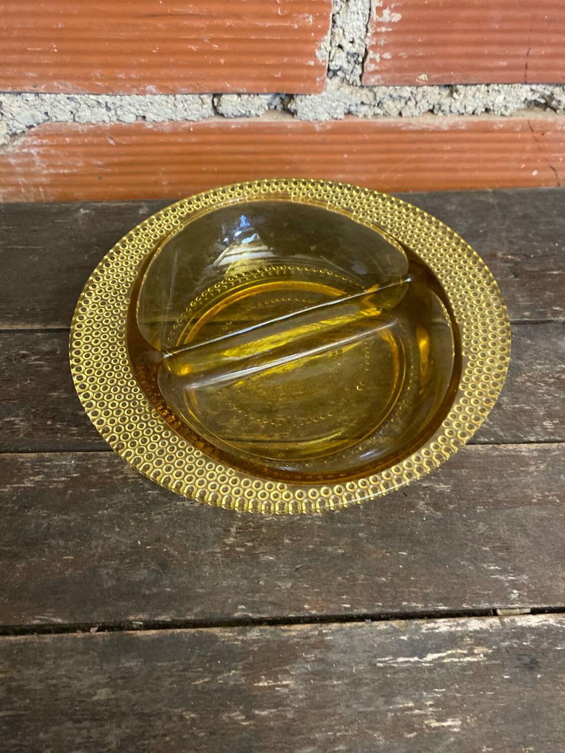 Bol Vide Poche Ancien Verre Moulé Jaune Ambré Rang De Perles Années 50