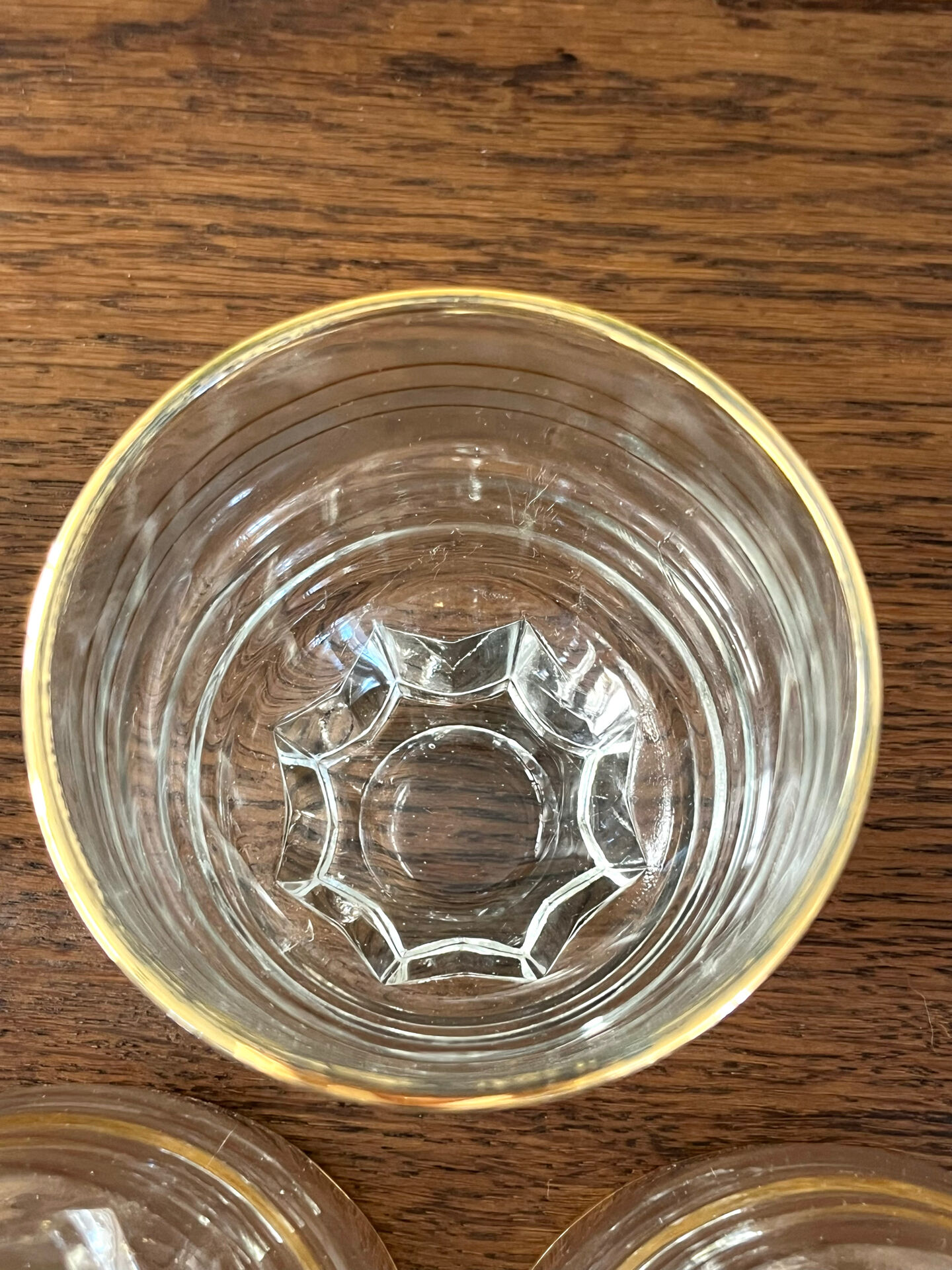 Verres en verre vintage avec bord doré, ensemble de 6