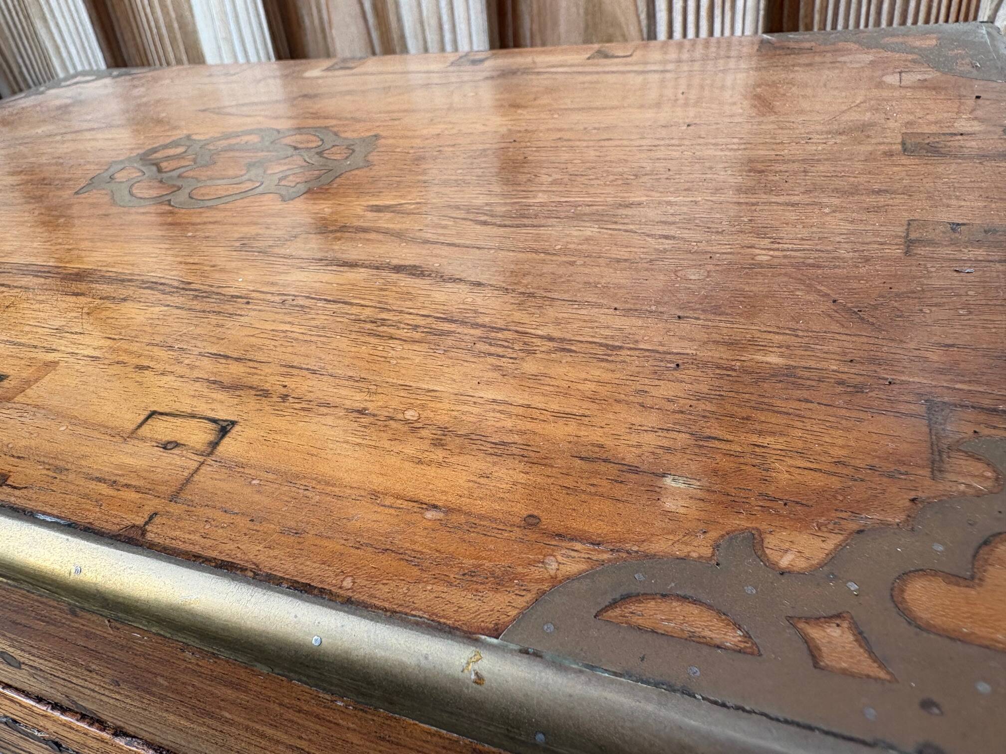 Antique camphor chest made of camphor wood and brass