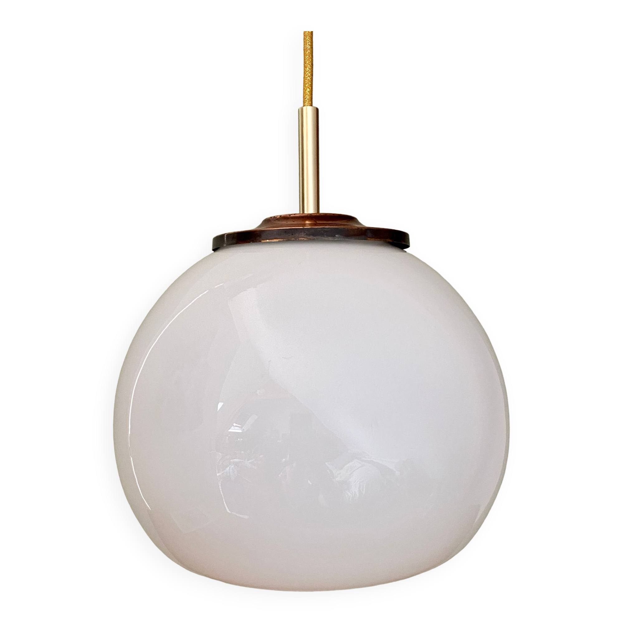 Vintage globe pendant lamp in white opaline
