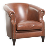 Comfortable cognac-coloured cow leather club armchair in English style