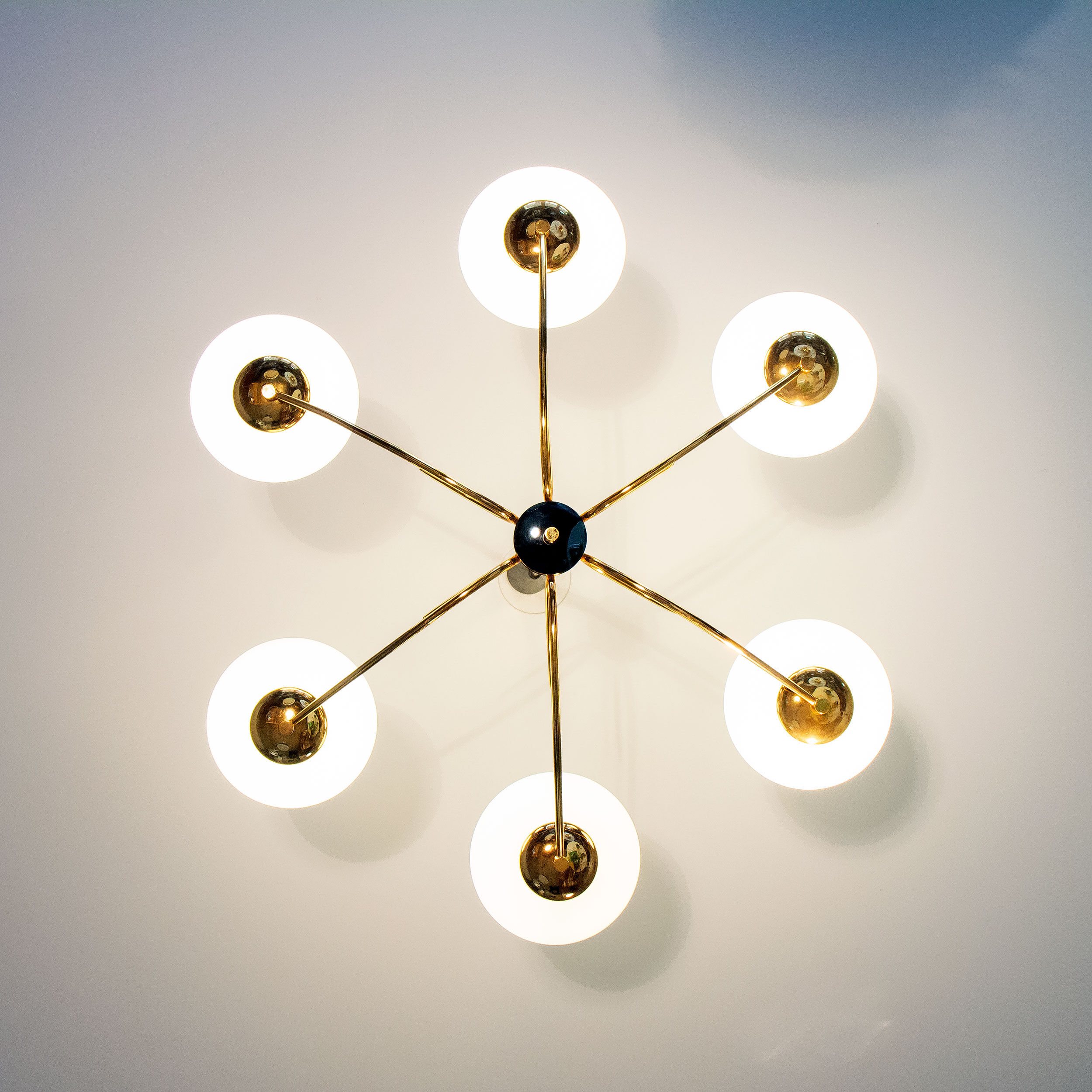 Pendant light in brass and opaline 50s