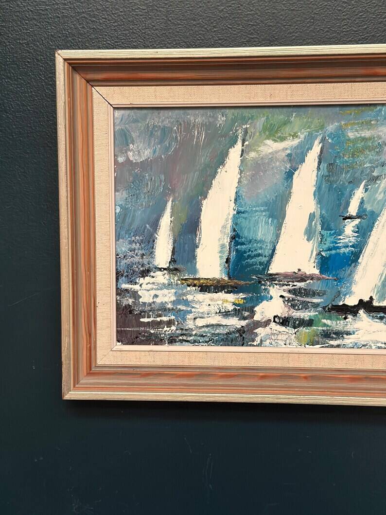Original Swedish Oil on Panel – “Sailboats” by Bertil Thorell,  Signed