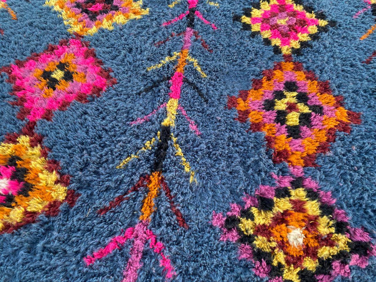 Berber rug 3x2M Thick wool deep blue & multicoloured Berber patterns