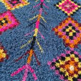 Berber rug 3x2M Thick wool deep blue & multicoloured Berber patterns