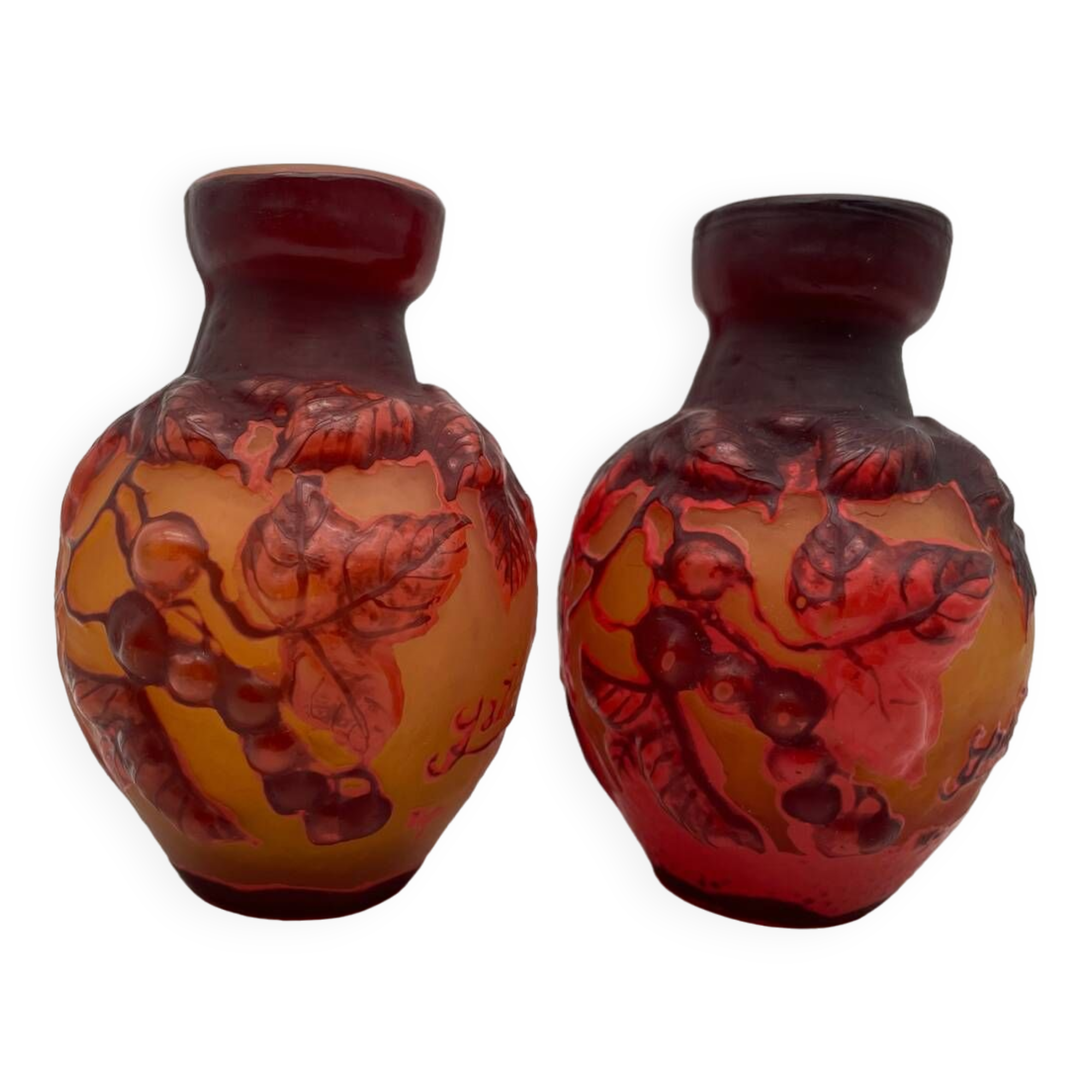 Paire de vases Tip Emile Gallé, pate de verre
