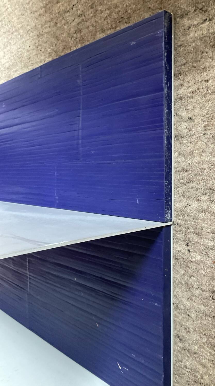 Pair of contemporary shelves in aluminum and stained wood