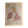 Lithographie carte de la Grande-Bretagne de 1928