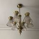 1950s six-branch brass and glass chandelier