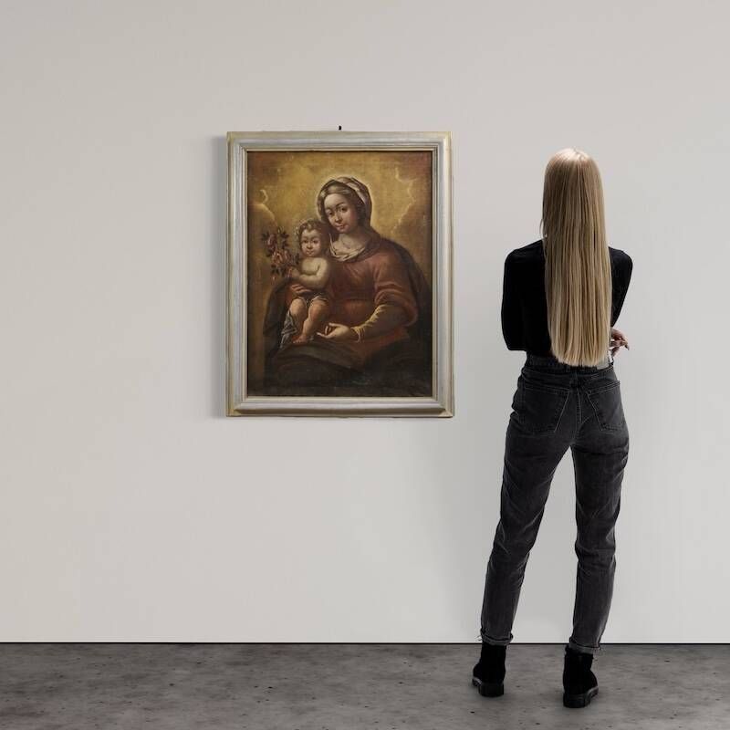 Antique Italian painting, Madonna and Child, from the 17th century