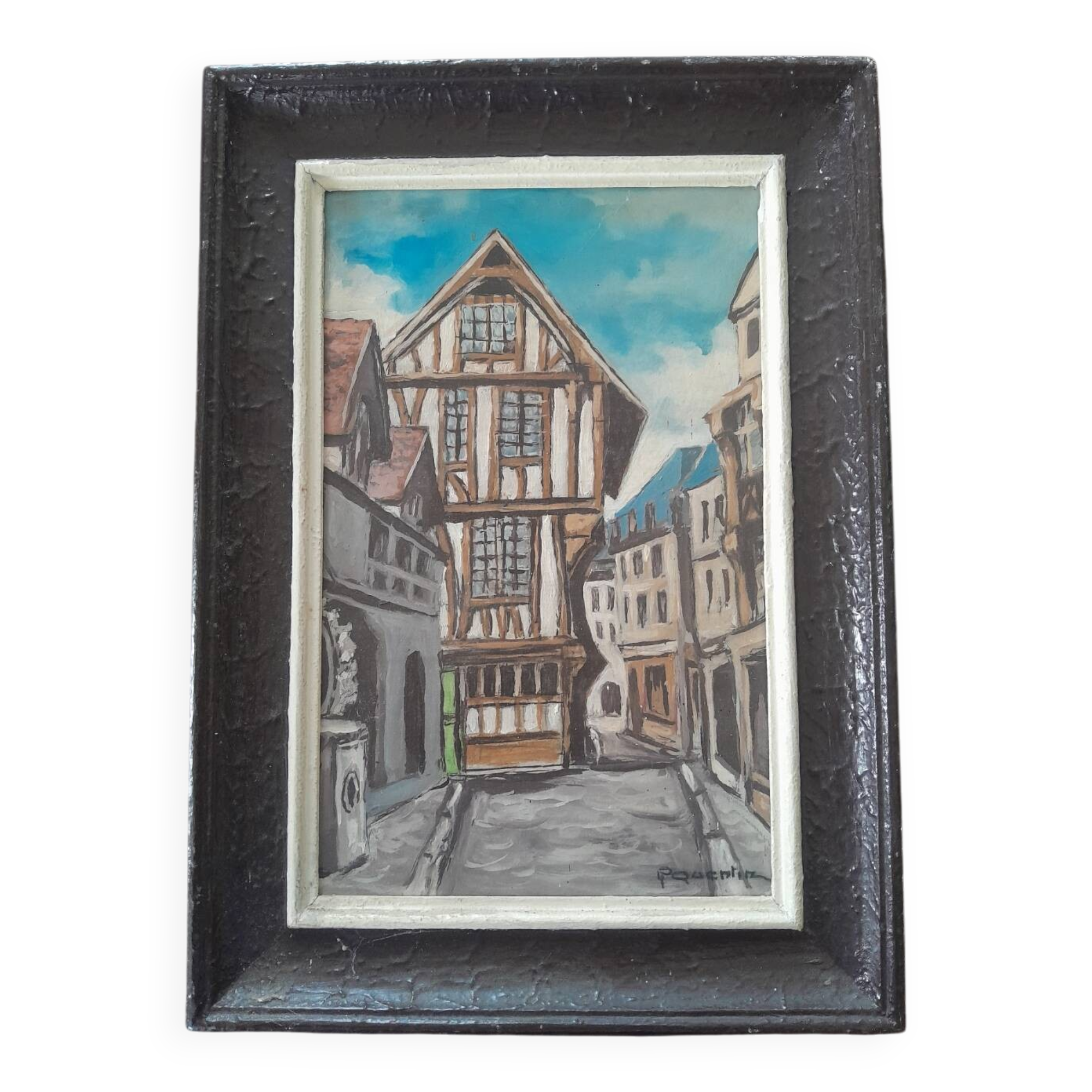 Peinture sur bois "Maison à colombages"