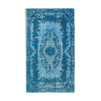 Handmade hi-low pile anatolian 1980s 116 cm x 200 cm turquoise rug