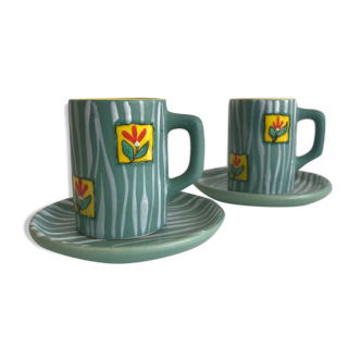 Pair of espresso cups in 1950s ceramic by Gabriel Fourmaintraux in Desvres lot 2