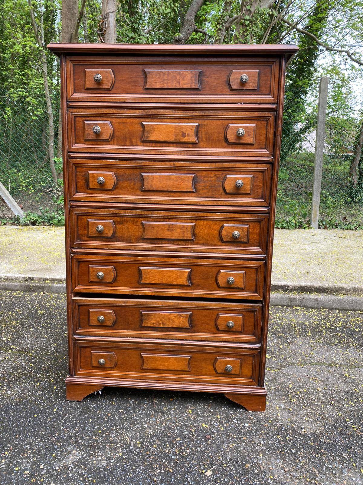 Semainier commode vintage 7 tiroirs coloniale en bois