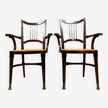 After Otto Wagner for Thonet Wien: pair of Art Nouveau model bentwood armchairs in mahogany