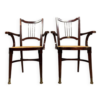 After Otto Wagner for Thonet Wien: pair of Art Nouveau model bentwood armchairs in mahogany