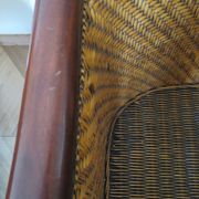Set of 2 armchairs in woven rattan and exotic wood, 1980s
