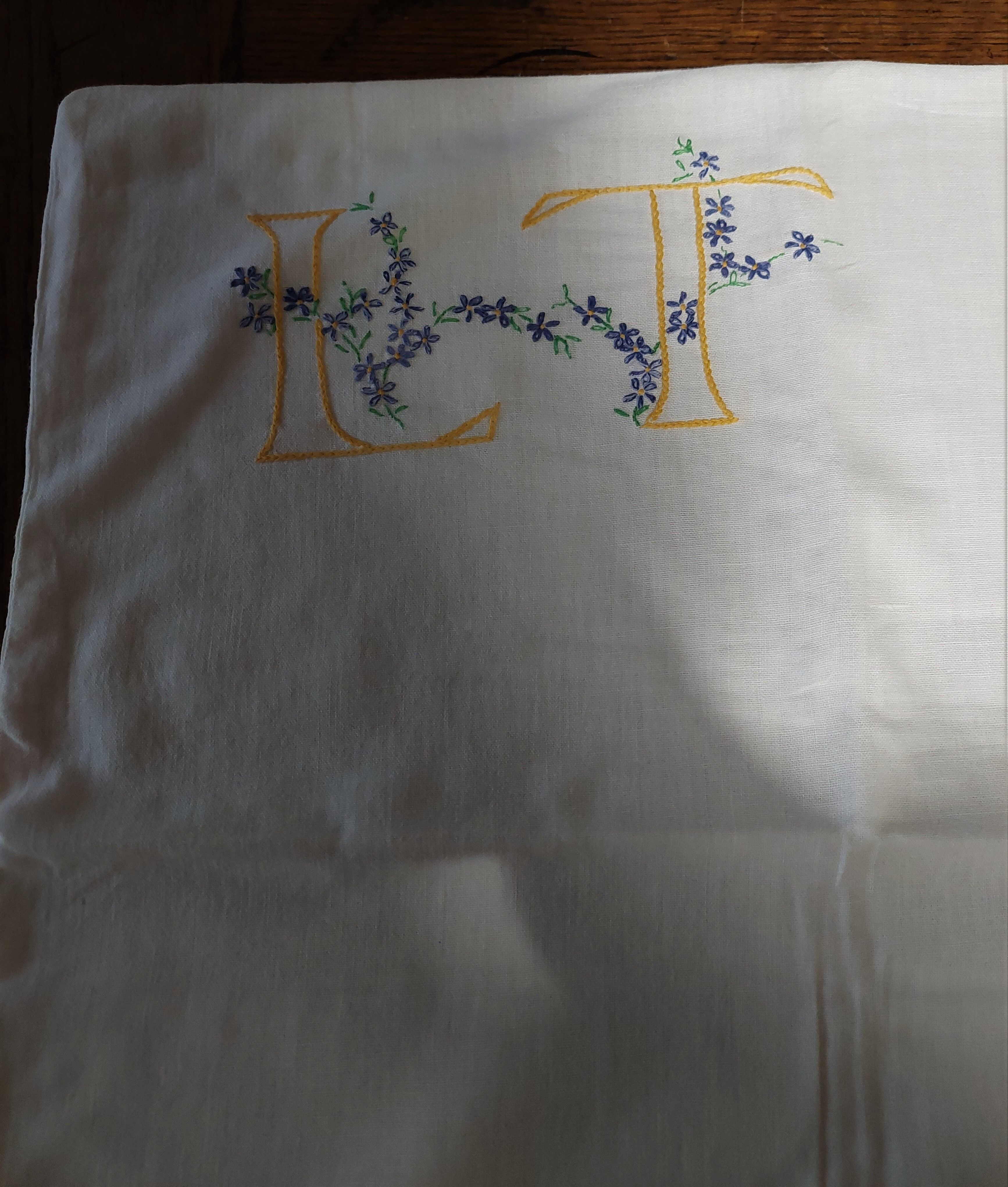 Vintage pillowcase monogram LT cotton 52 X 68 cm