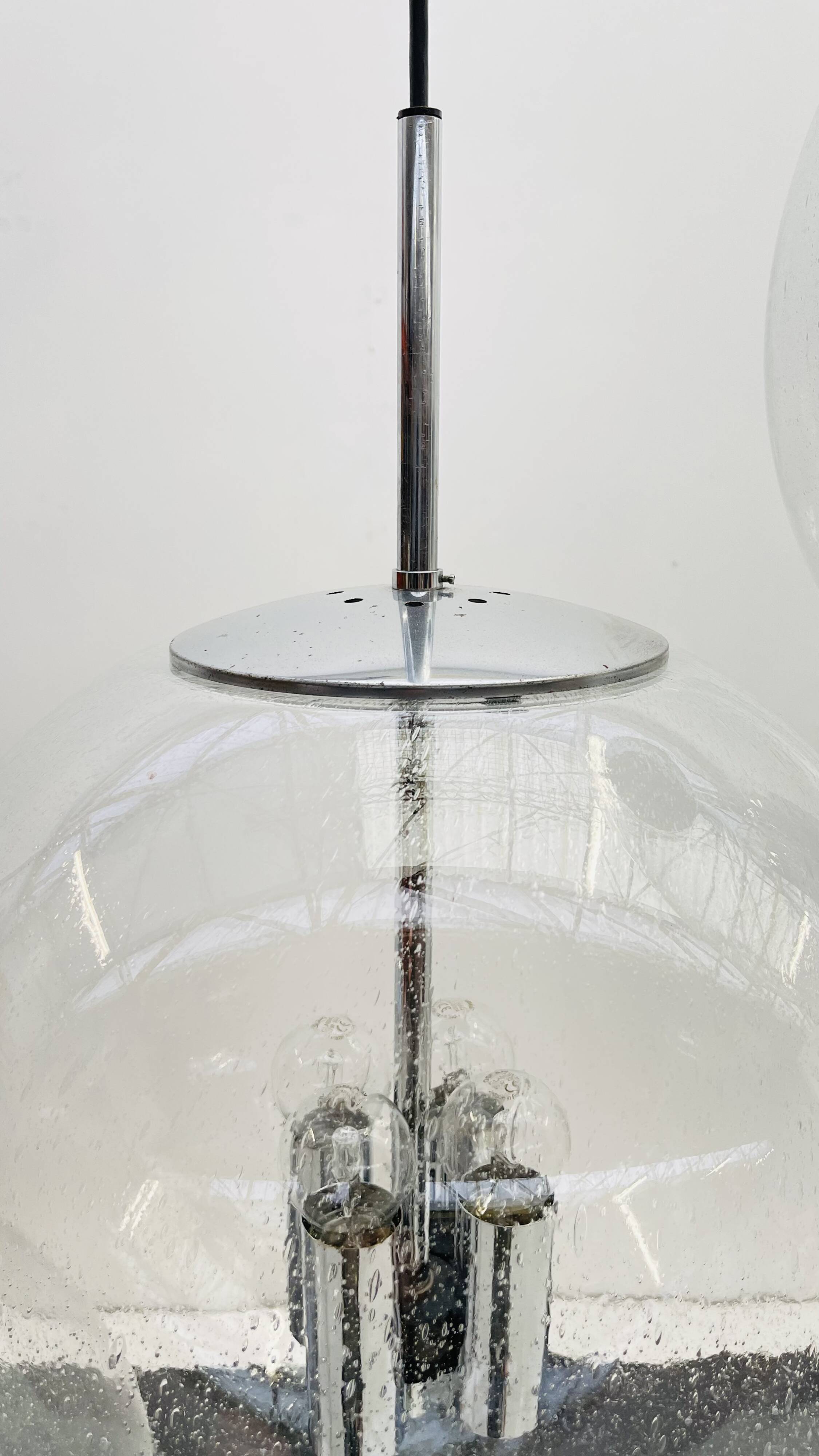 Chrome and bubbled glass balls pendants from the 1970's