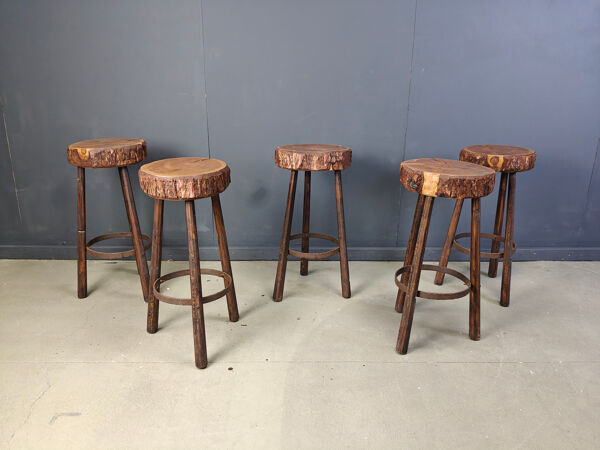 Tabourets de bar en tronc d'arbre vintage, années 1970 - ensemble de 5