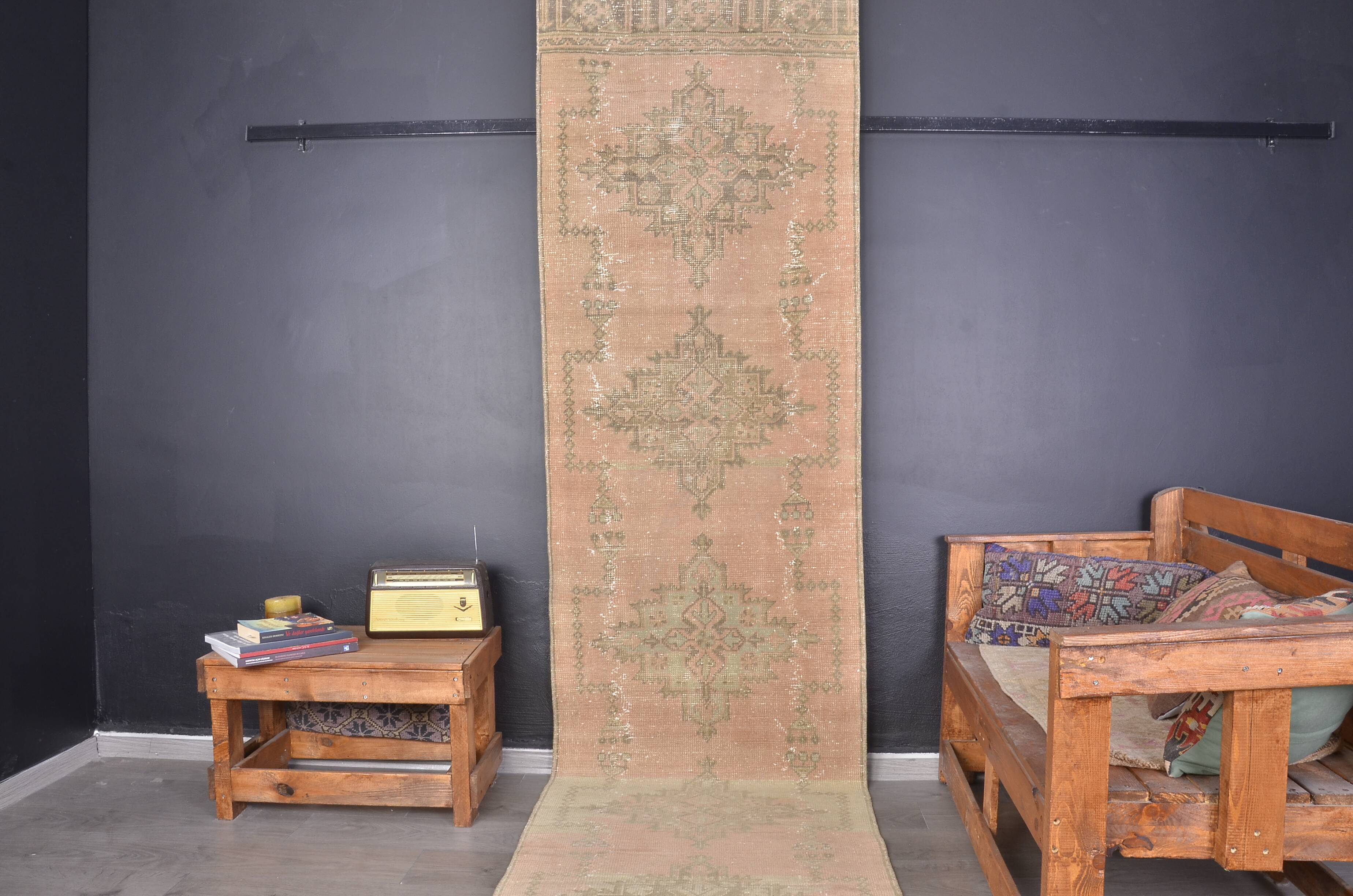 Vintage Handknotted Hallway Runner Rug