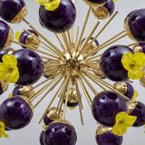Italian Murano Glass and Brass Sputnik Chandelier, Yellow and Purple Sphere