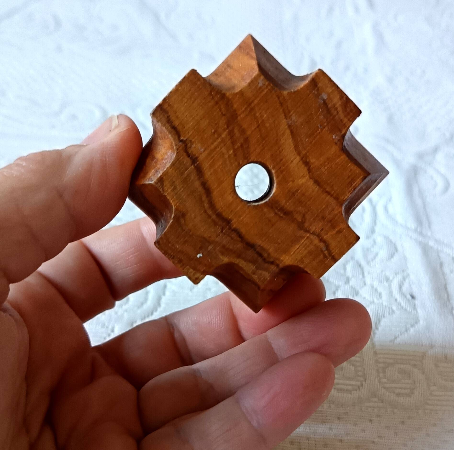 6 vintage egg cups on olive wood tray France