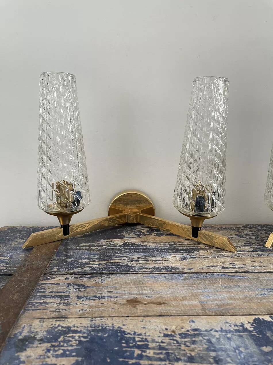 Paire d’appliques doubles dorées