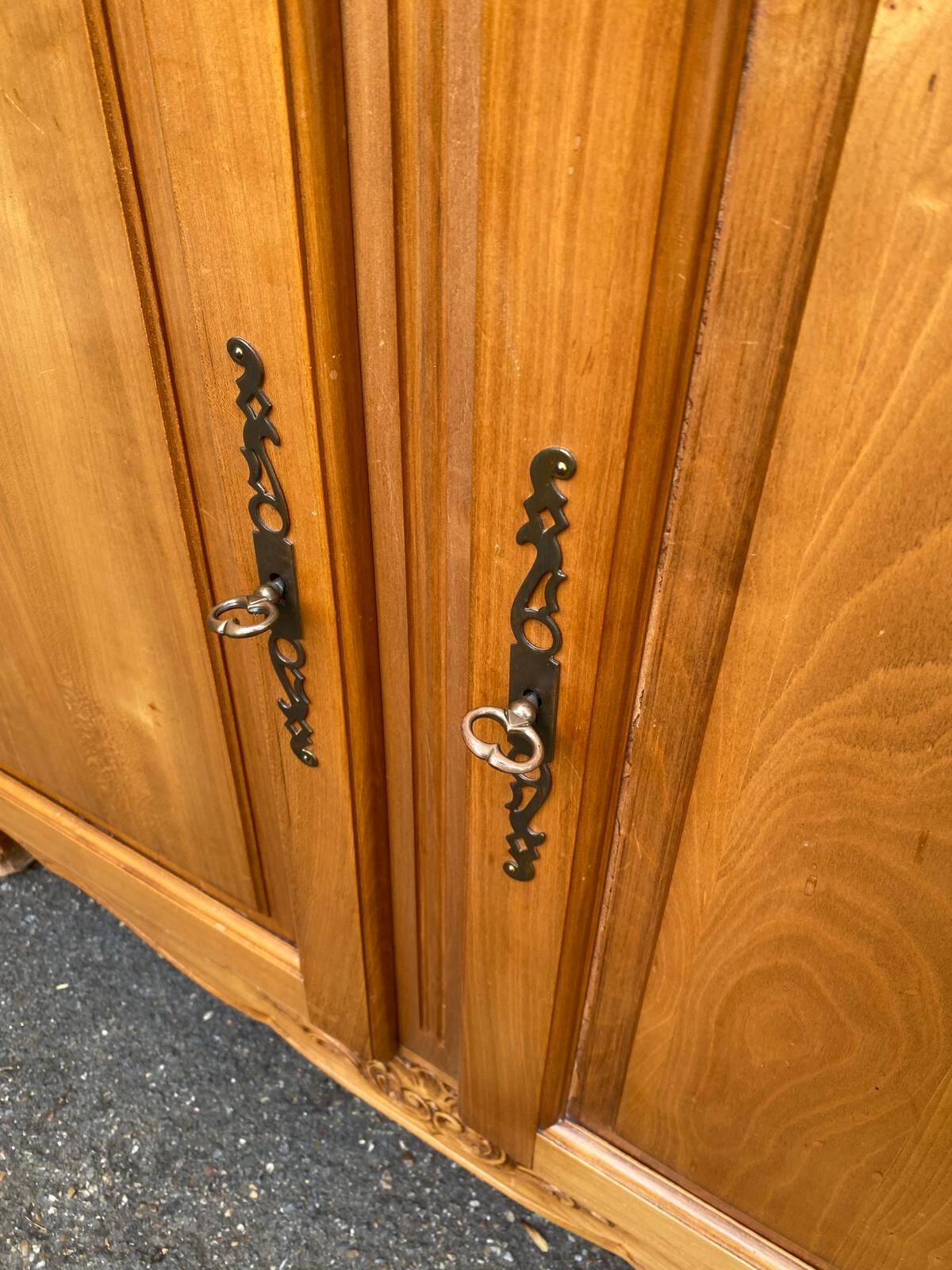 Light solid wood enfilade with Louis XV marquetry, 1950, 230cm.