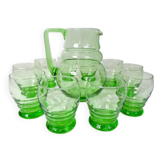 ancien service 10 verres à eau et carafe en verre soufflé