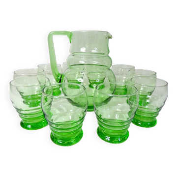ancien service 10 verres à eau et carafe en verre soufflé