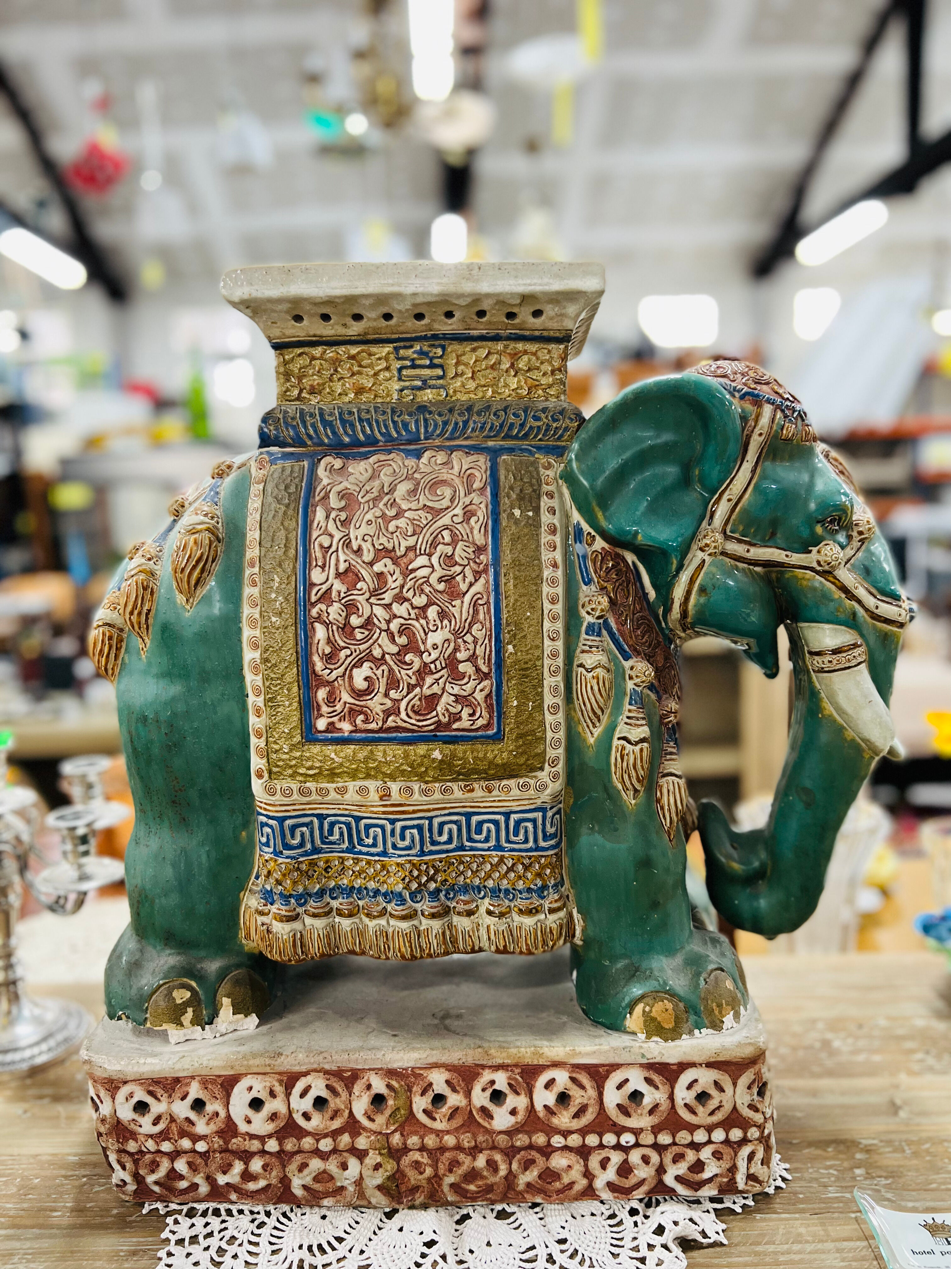 Elephant plant holder in ancient ceramic