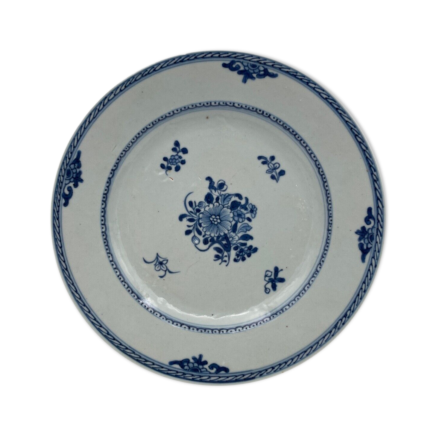 Plate in porcelain blue and white china xviii floral decoration